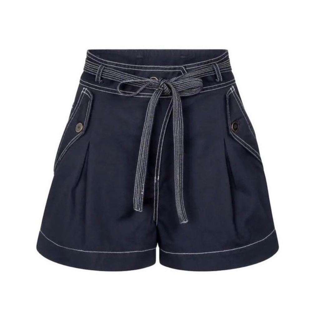 Ulla Johnson Oscar Belted Cotton Shorts in Midnight size 4